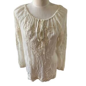 Boutique Embroidered Gypsy Peasant Top Off White S